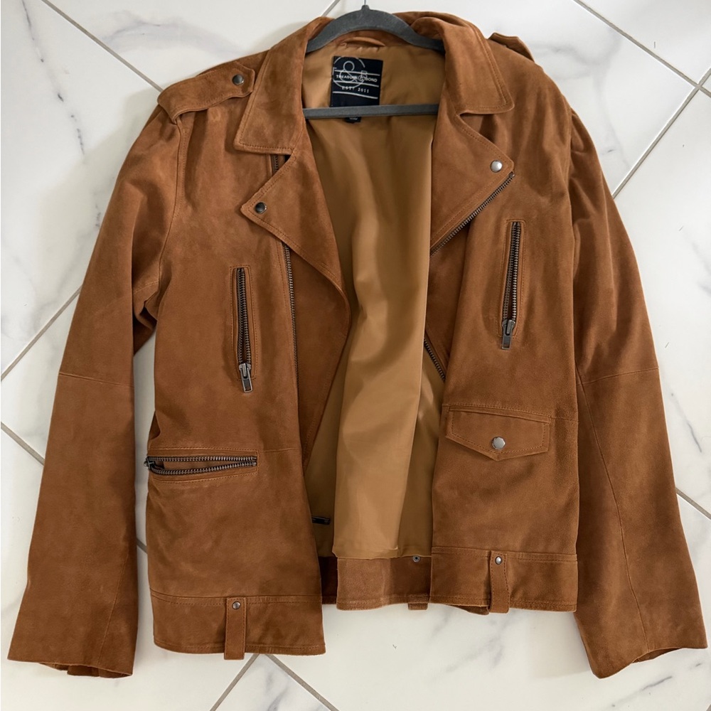 Treasure & Bond Men's Suede Shirt Jacket in Cognac Brown
